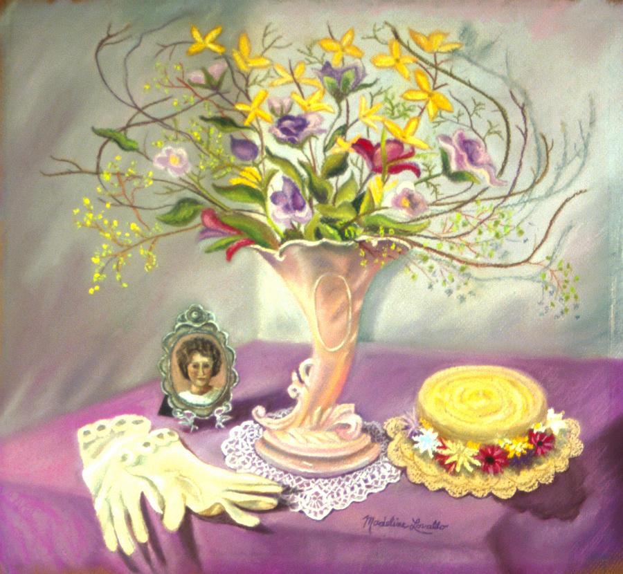 Springtime Floral with Hat and Gloves Painting by Madeline  Lovallo