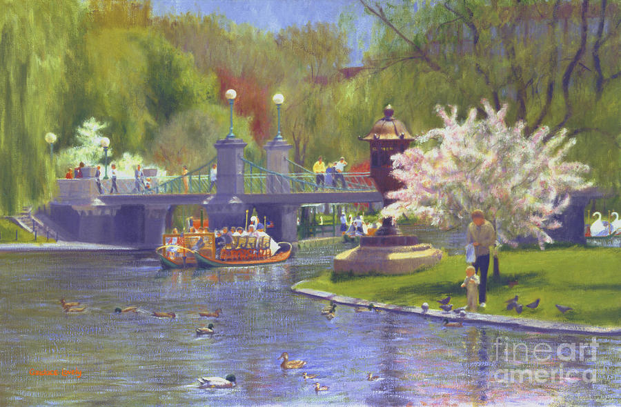 Springtime Boston Swan Boats Painting by Candace Lovely