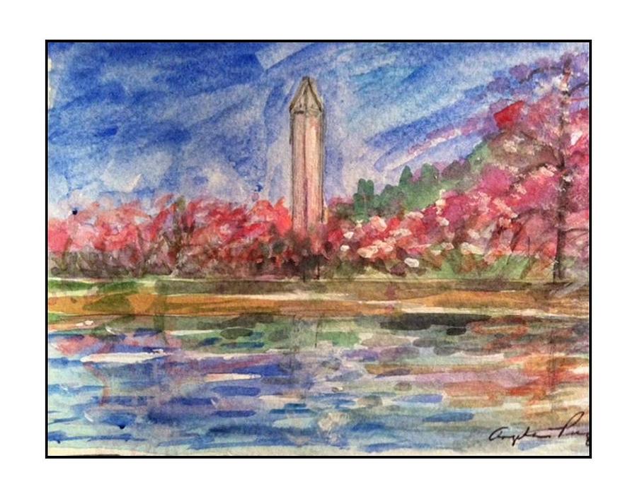 Springtime Washington Monument Painting by Angela Puglisi