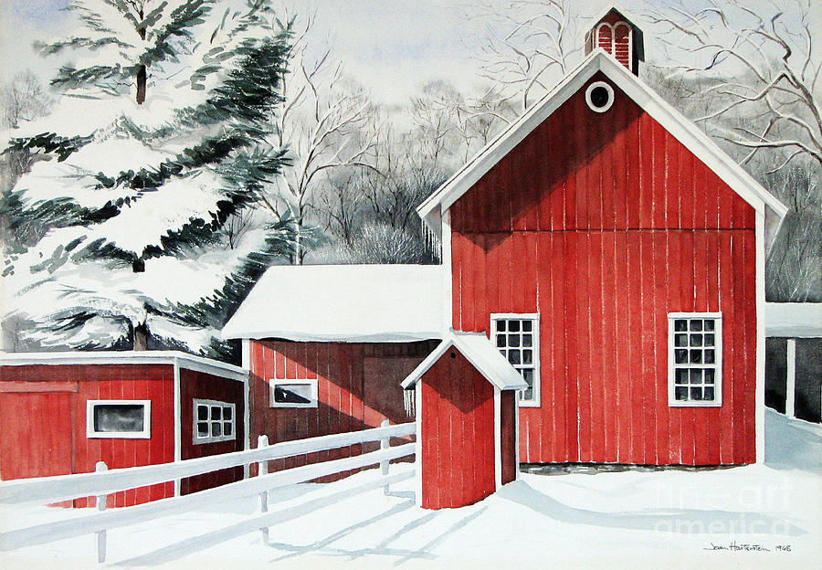 Winter Painting - Springwater Barns by Joan Hartenstein