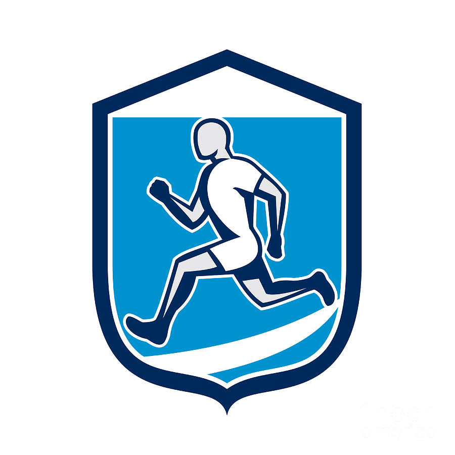 Athlete Digital Art - Sprinter Runner Running Shield Retro by Aloysius Patrimonio