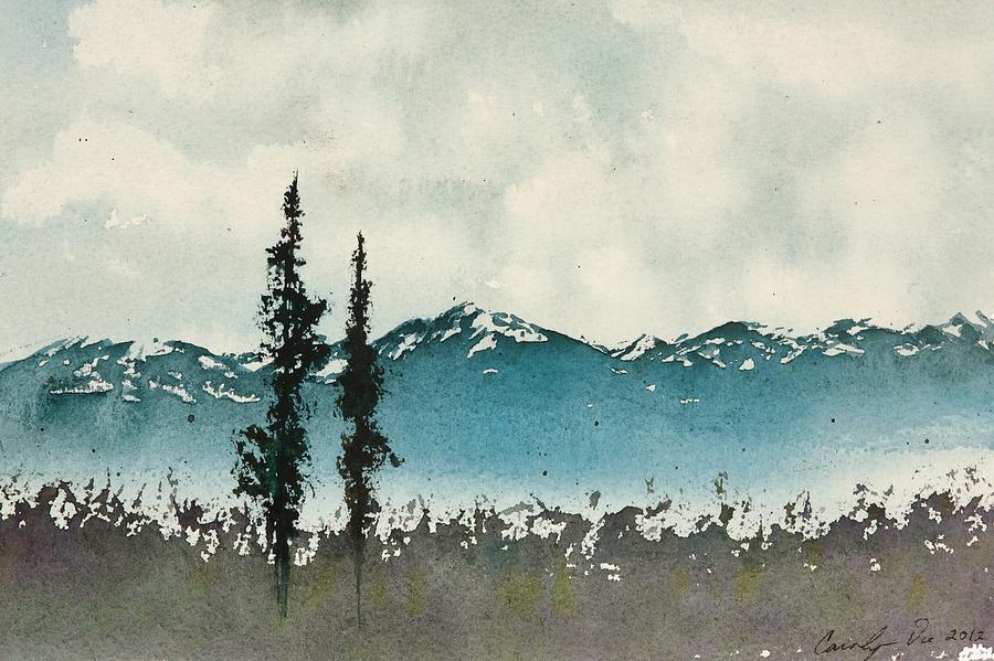 Tree Painting - Spruce Trees in a meadow by Carolyn Doe