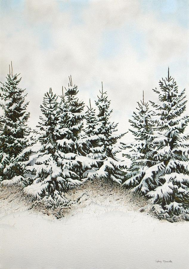 Spruce-trees In Winter Painting by Conrad Mieschke