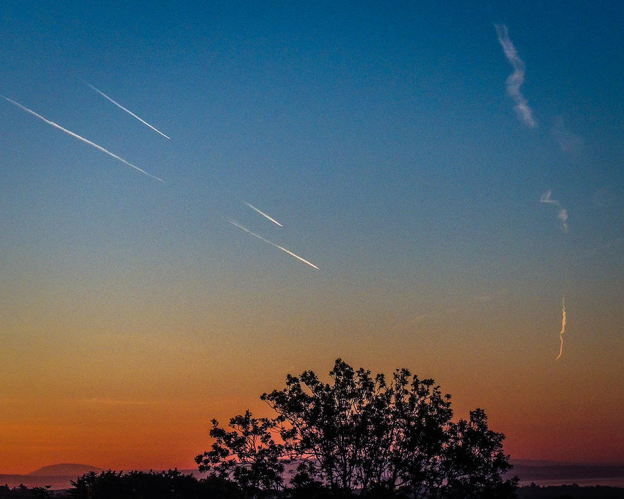 Squadron of Jet Trails over Ireland Photograph by James Truett