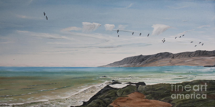 Squadron of Pelicans Central Califonia Painting by Ian Donley