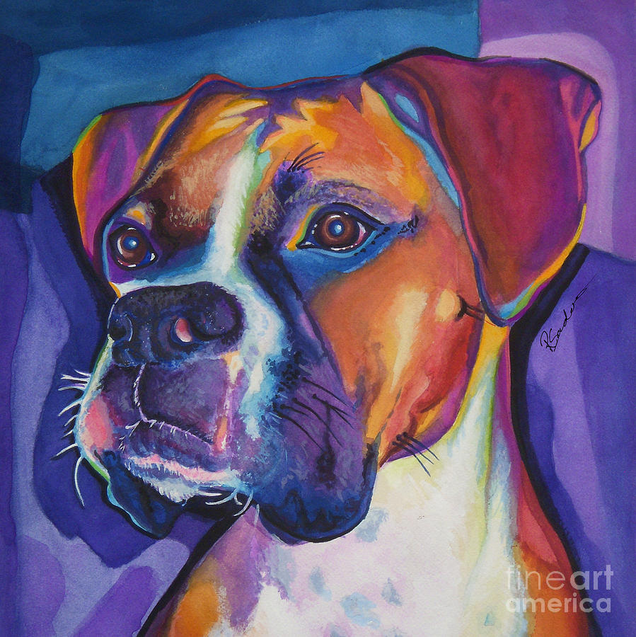 Square Boxer Portrait Painting by Robyn Saunders