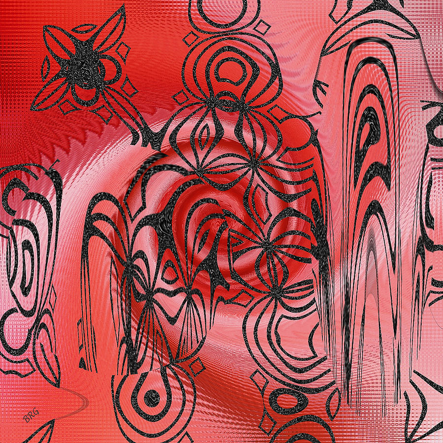 Square In Red With Black Drawing No 1 Digital Art by Ben and Raisa Gertsberg