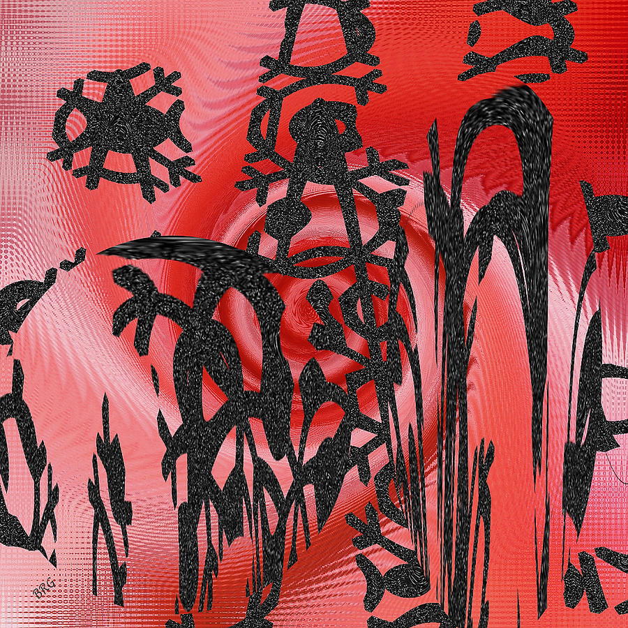 Square In Red With Black Drawing No 3 Digital Art by Ben and Raisa Gertsberg