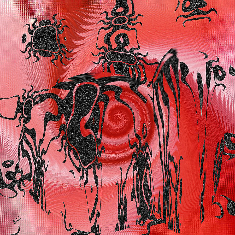 Square In Red With Black Drawing No 4 Digital Art by Ben and Raisa Gertsberg