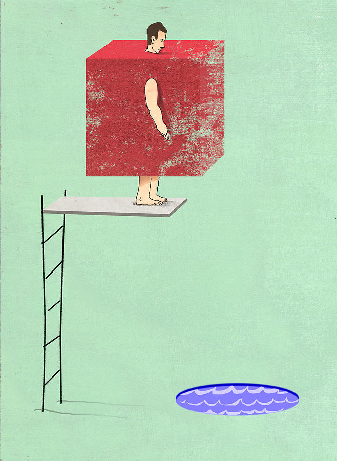 Surrealism Drawing - Square Peg Round Pool by Steve Dininno