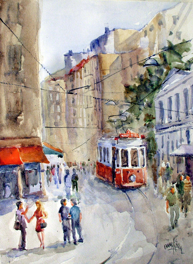 Square Tunel - Beyoglu Istanbul Painting by Faruk Koksal