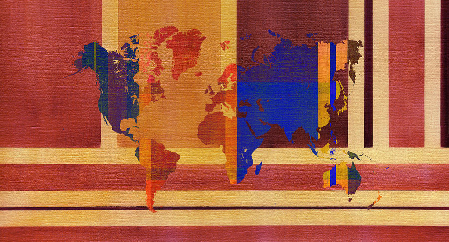 Square with Lines World Map Painting by Hakon Soreide