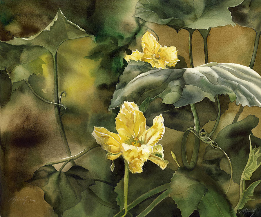 Squash Blossoms Painting by Alfred Ng