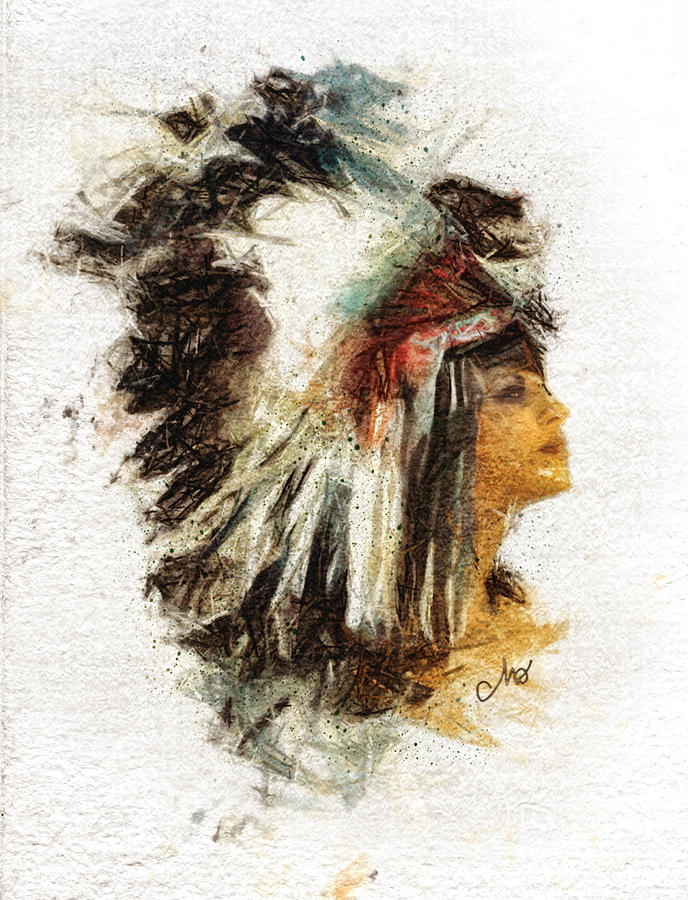Feather Painting - Squaw by Mo T