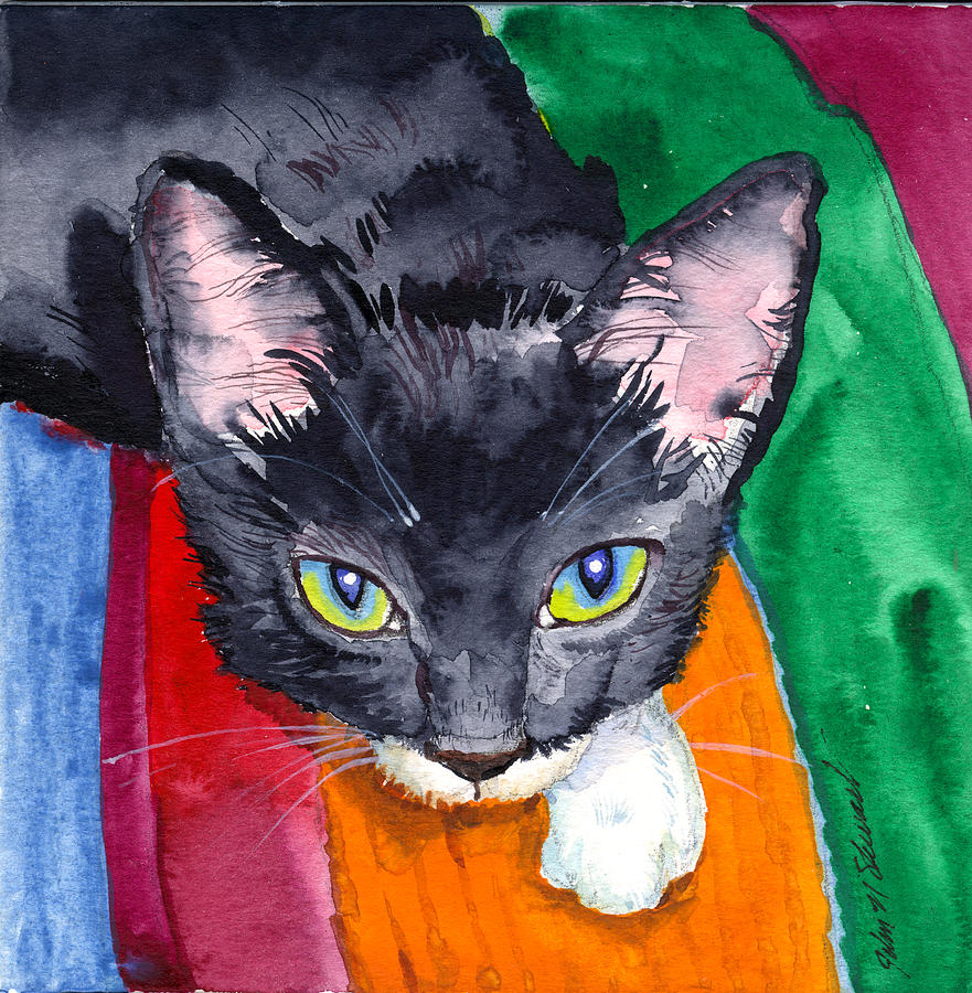 Cat Painting - Squeak The Wonder Cat by John Norman Stewart