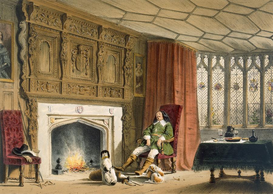 Squire With His Dogs By The Hearth Drawing by Joseph Nash