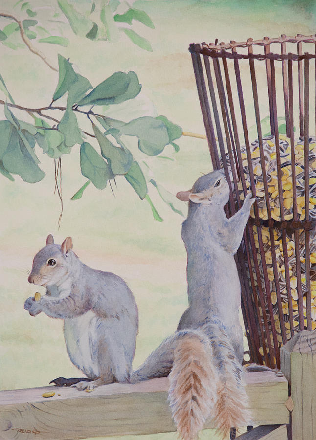 Squirrel Feeder Painting by Christopher Reid