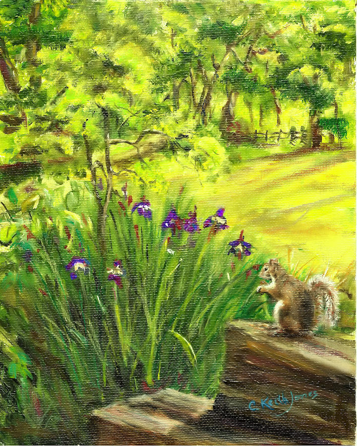 Wildlife Painting - Squirrel in Backyard by C Keith Jones