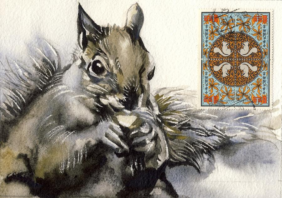 Squirrel Painting With Stamps Painting by Alfred Ng