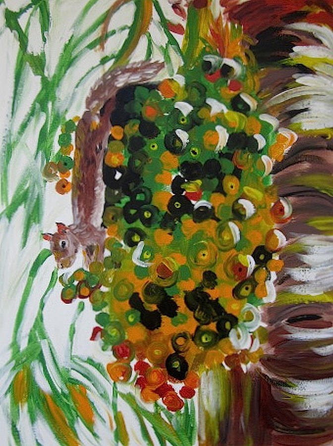 Green Painting - Squirrel Wonderland by Judy Swerlick