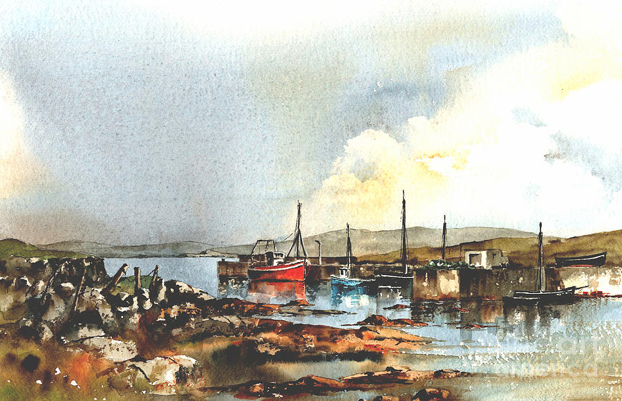 Sruthan Harbour Carraroe Galway Painting by Val Byrne