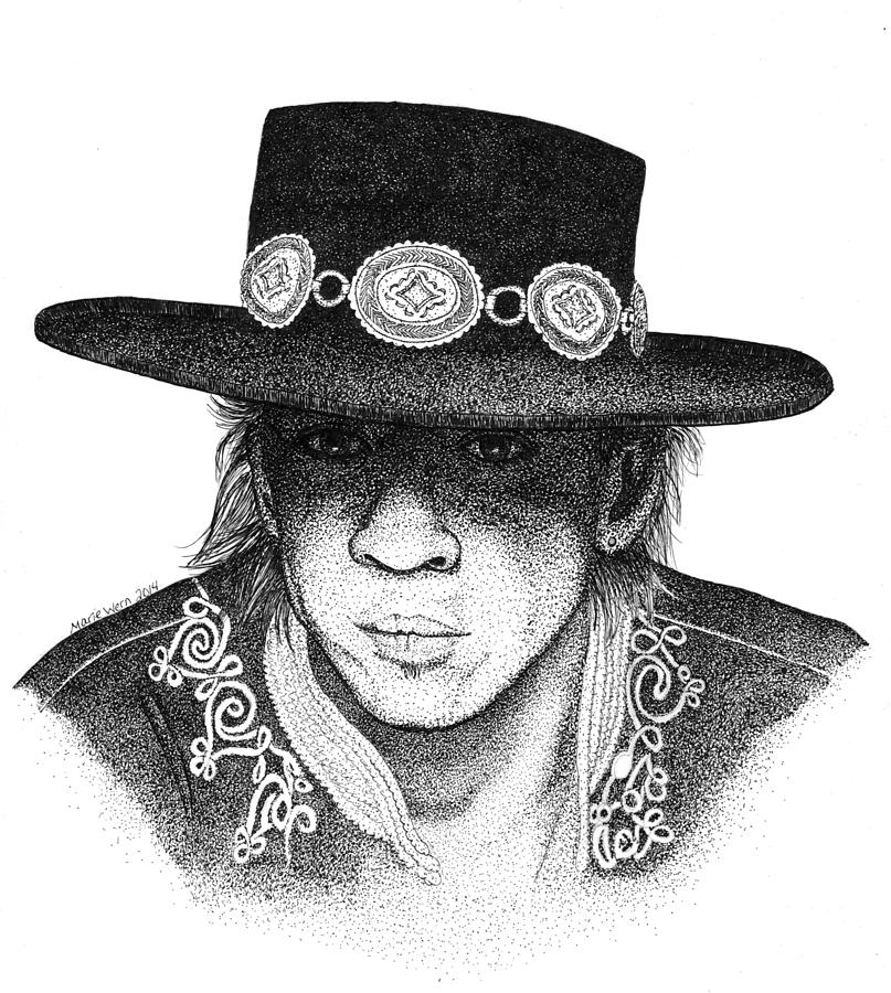 Musician Drawing - SRV by Marie Wern
