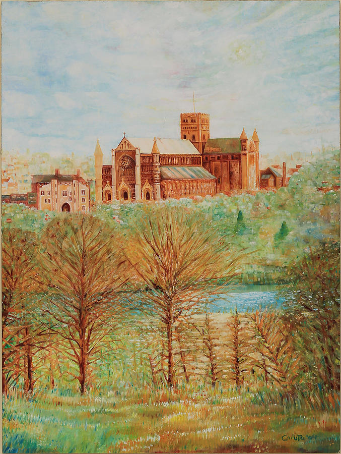 St Albans Abbey - Autumn View Painting by Giovanni Caputo