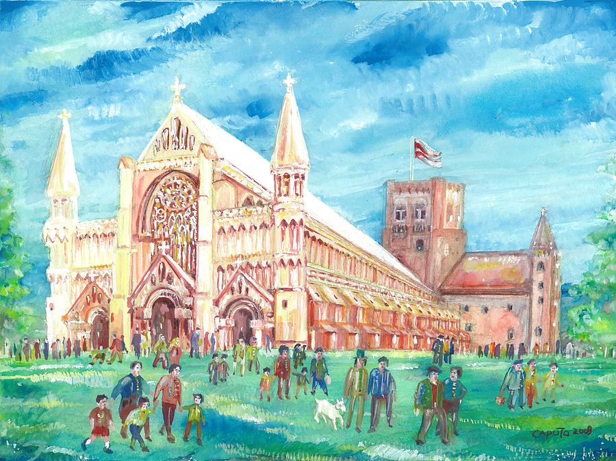 St Albans Abbey with Congregation Painting by Giovanni Caputo
