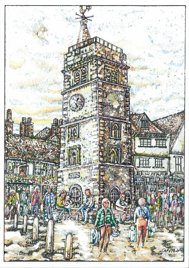 St Albans Clock Tower - Busy Market Day Mixed Media by Giovanni Caputo