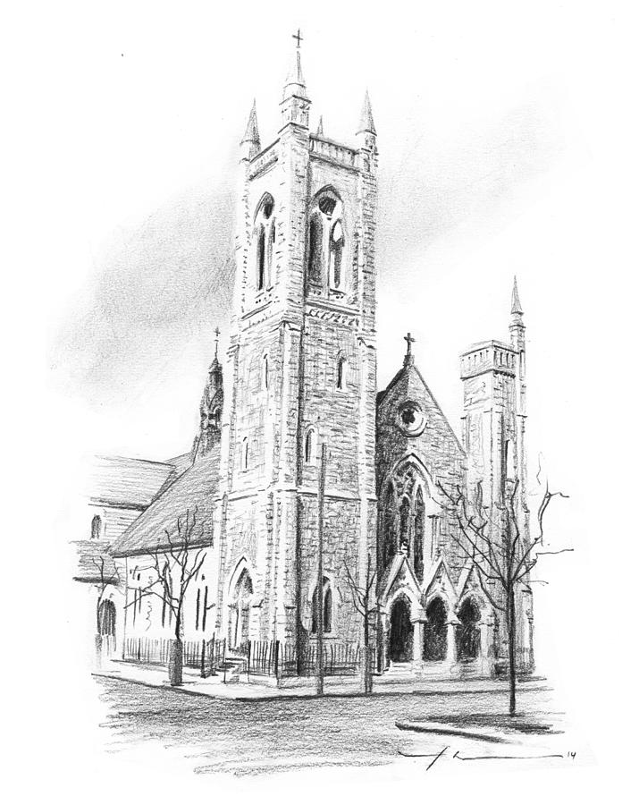 St Andrews Episcopal Church Richmond Pencil Drawing Drawing by Mike Theuer