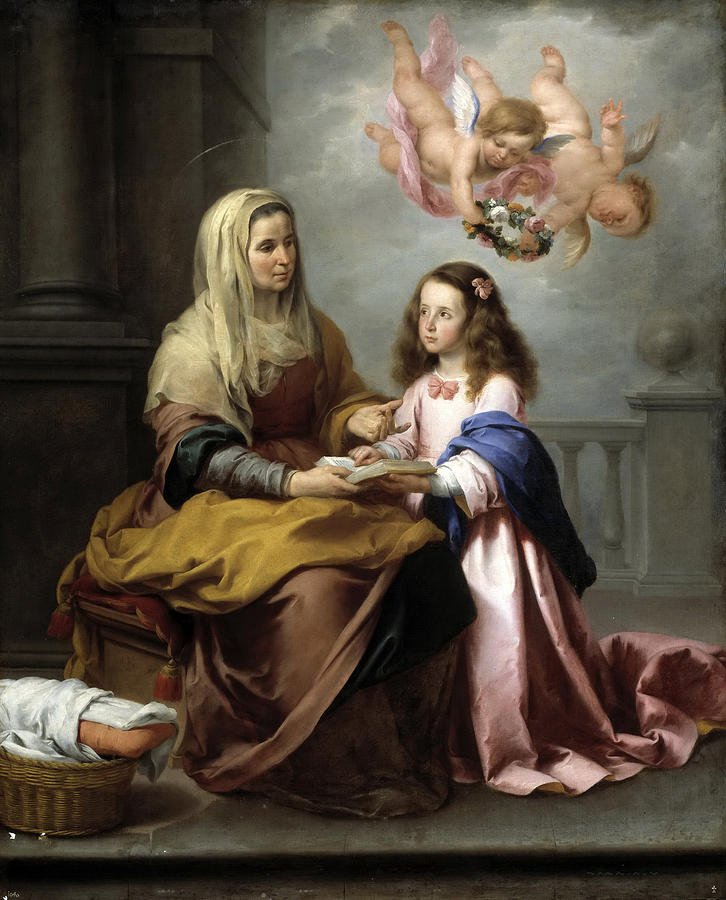 St. Anne teaching the Virgin to read Painting by Bartolome Esteban Murillo