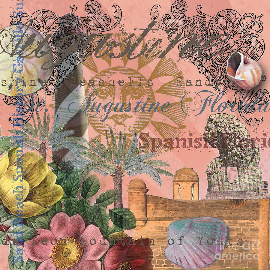 St. Augustine Florida Vintage Collage Digital Art by Mary Hubley