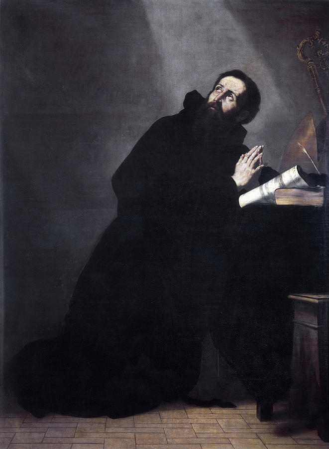 St Augustine in prayer Painting by Jusepe de Ribera