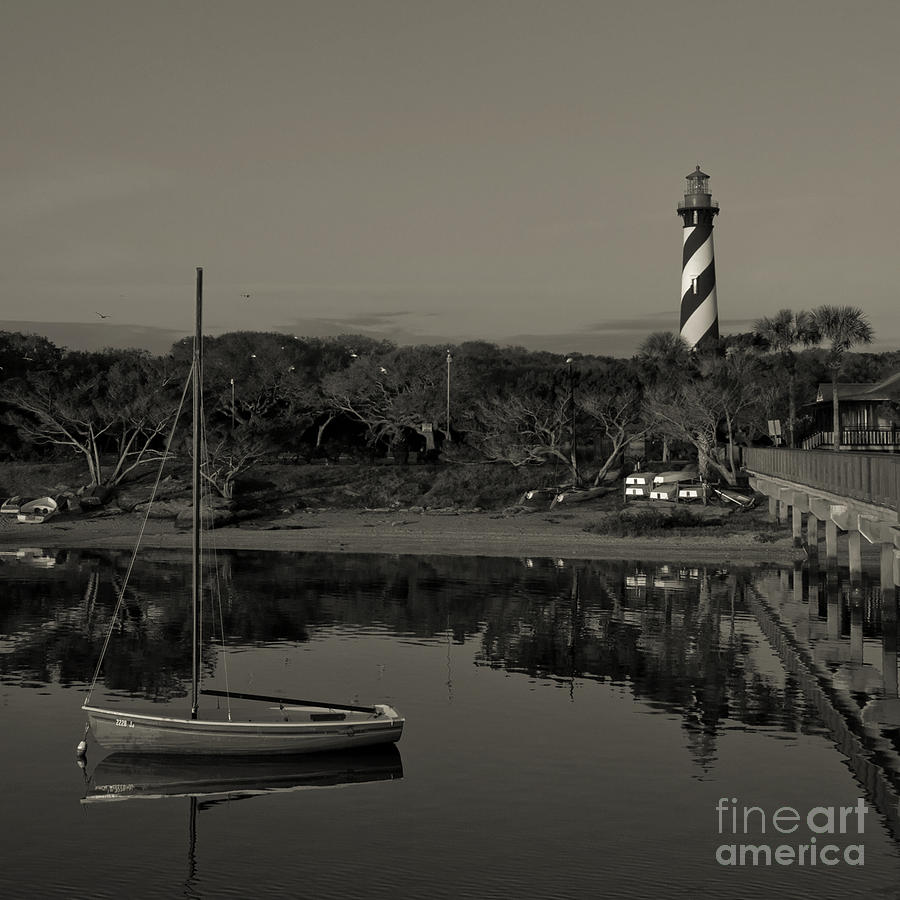St. Augustine Lighthouse Beach Early Morning monochrome Photograph by Kathi Shotwell