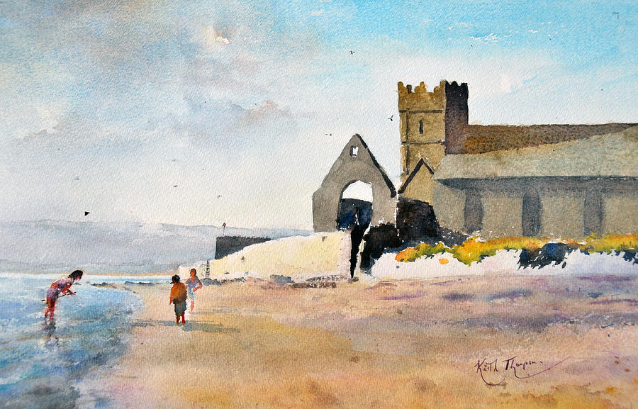 St Augustines Abbey  Strand Paddlers Abbeyside Dungarvan County Waterford Ireland Painting by Keith Thompson
