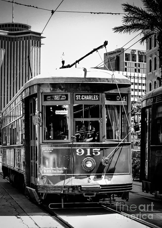 New Orleans Photograph - St. Charles Ave.Streetcar BW by Kathleen K Parker