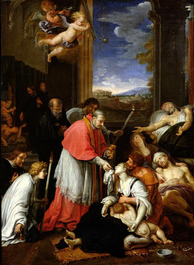 St. Charles Borromeo 1538-84 Administering The Sacrament To Plague Victims In Milan In 1576 Oil Photograph by Pierre Mignard