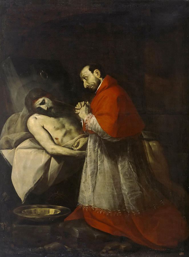St. Charles Borromeo before dead Christ Painting by Giovanni Battista Crespi