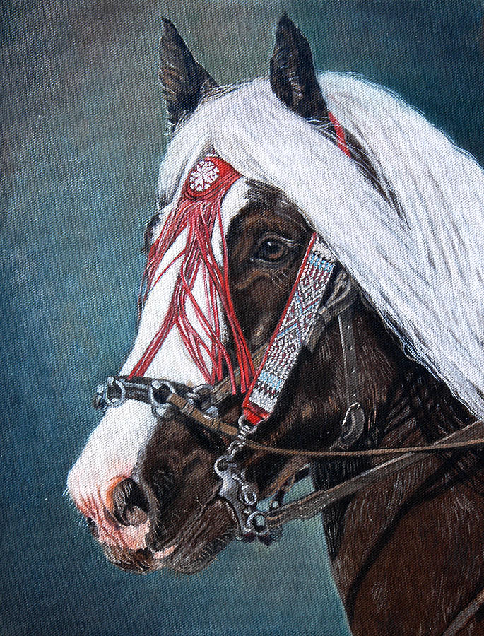 Horse Painting - St. Clarins with Red Bridle by Debra Freeman