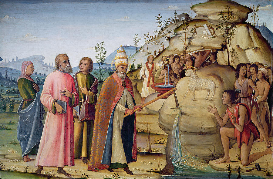St Clement striking the Rock Painting by Bernardino Fungai
