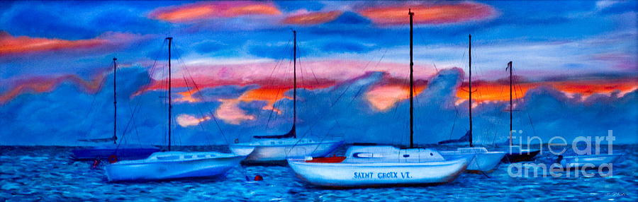 St Croix Sailboats at sunset painted in oil Photograph by Iris Richardson