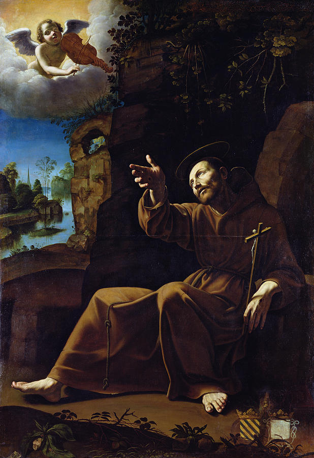 St. Francis Of Assisi Consoled By An Angel Musician Oil On Canvas ...