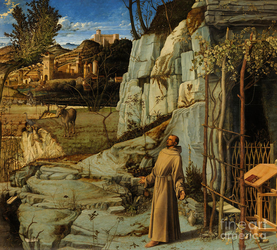 St Francis of Assisi in the Desert Painting by Giovanni Bellini
