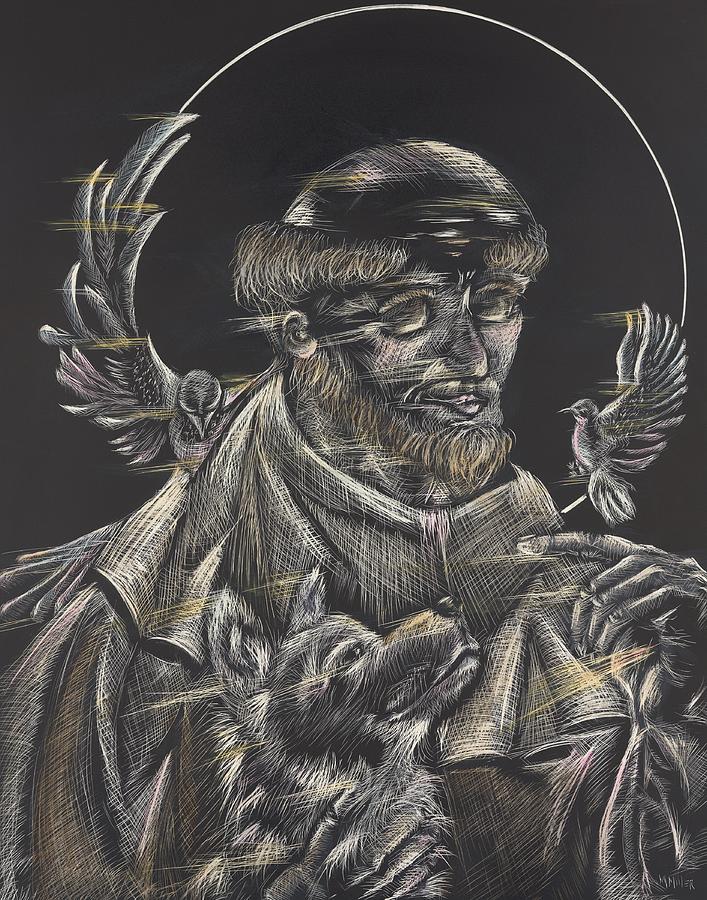 Wolves Drawing - St. Francis of Assisi by Michelle Miller