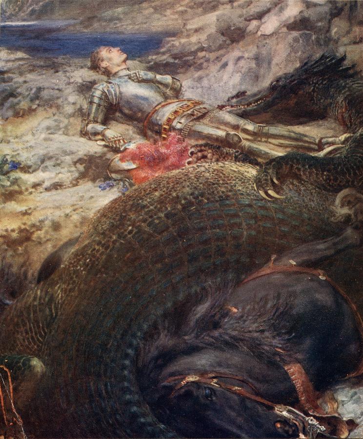 Dragon Painting - St George and the Dragon - 1914 by Briton Riviere