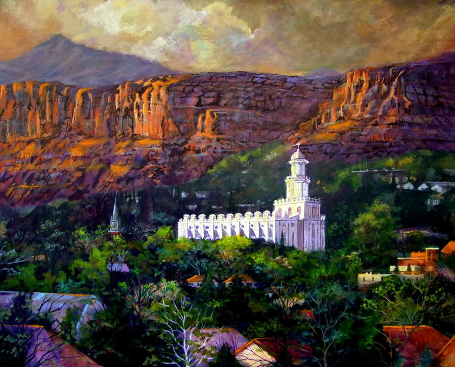 Landscape Painting - St. George Temple Red Hills by Marcia Johnson