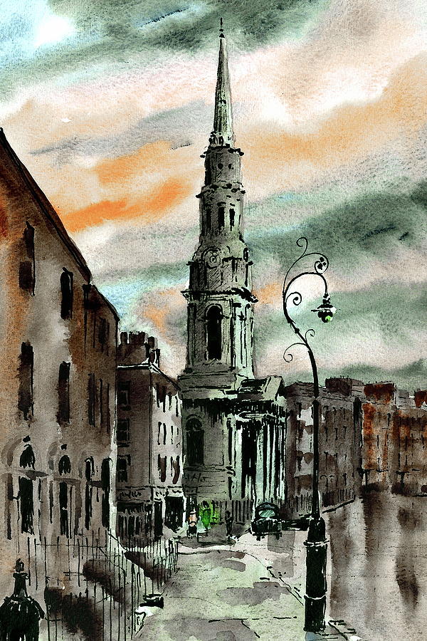St Georges from Eccles St Painting by Val Byrne
