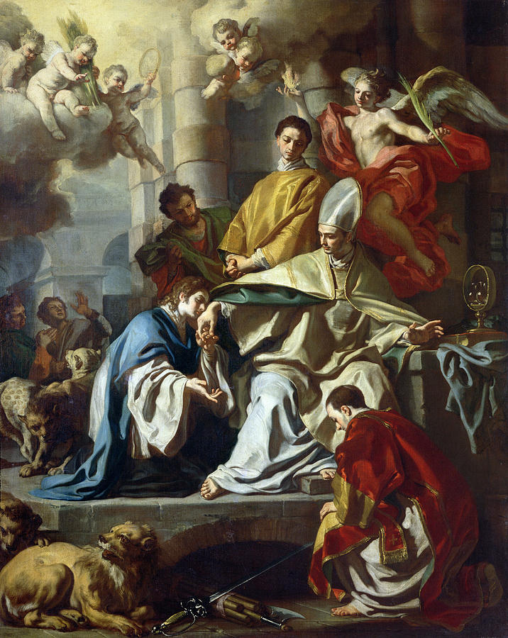 Saint Januarius Visited In Prison By Proculus And Sosius Painting by Francesco Solimena