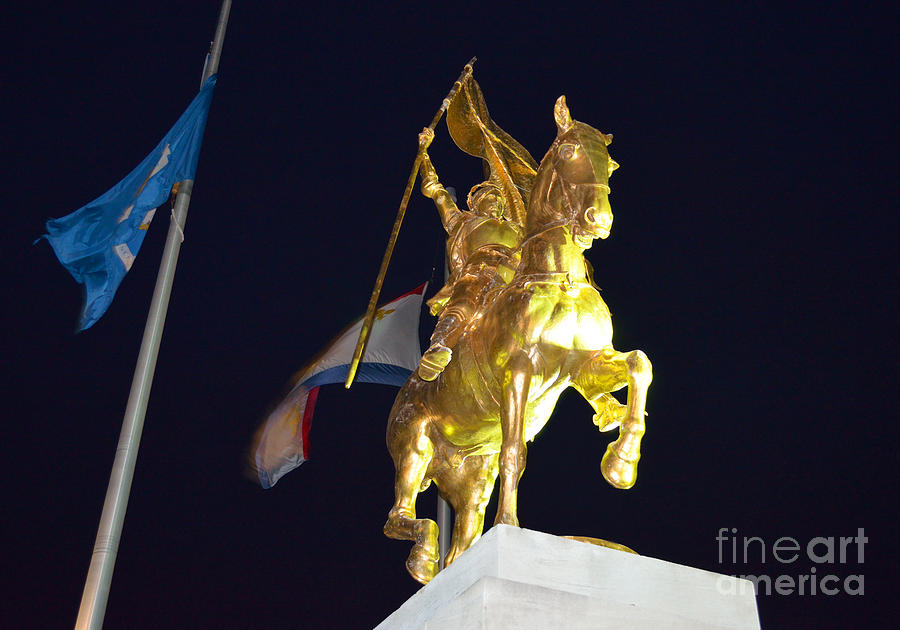 St Joan Statue at Night Photograph by Alys Caviness-Gober