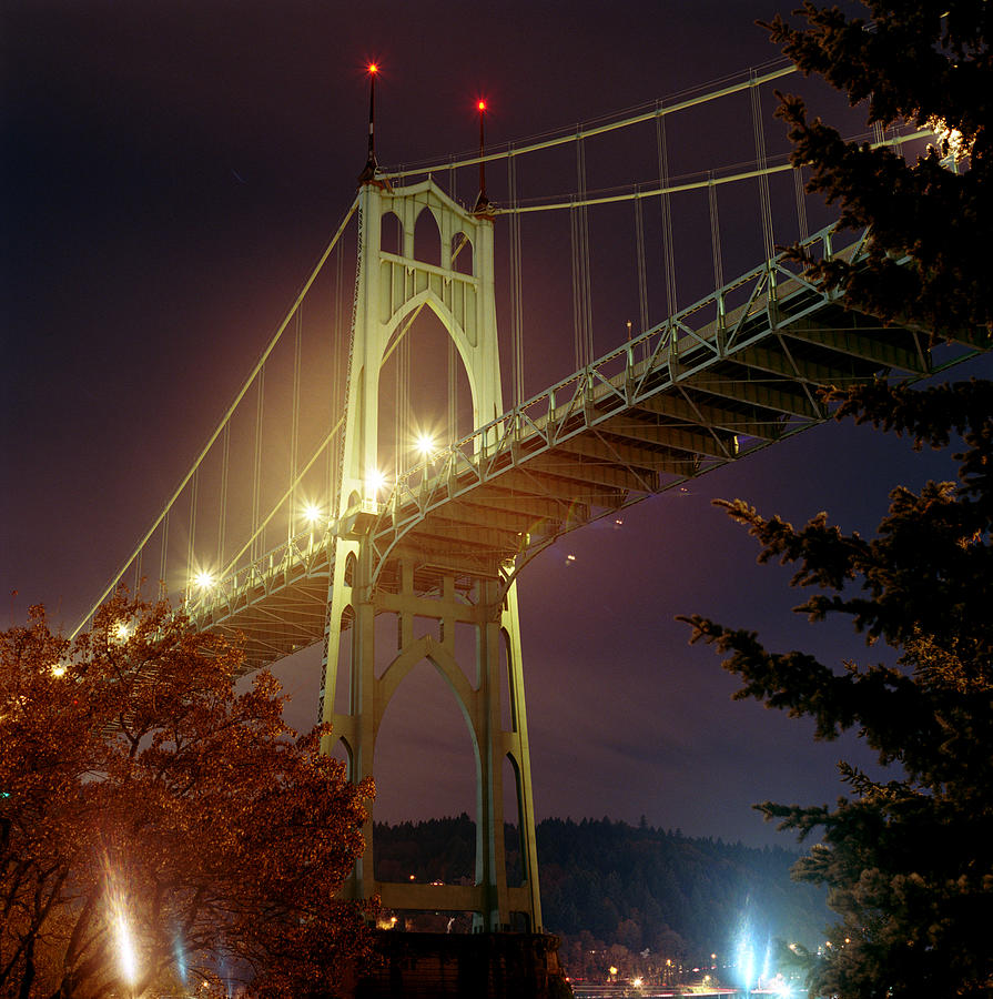 St. Johns Bridge At Night Photograph by Peter Carlson